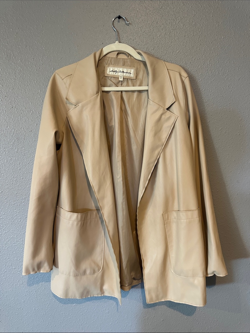 Nicole Miller Beige Leather Open-Front Blazer